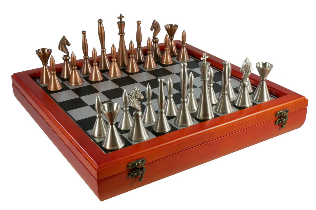 Chess Set - Brass Art Deco with Cherry Stained Chest - for just $360! 
