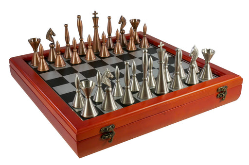 Chess Set - Brass Art Deco with Cherry Stained Chest - for just $360! 