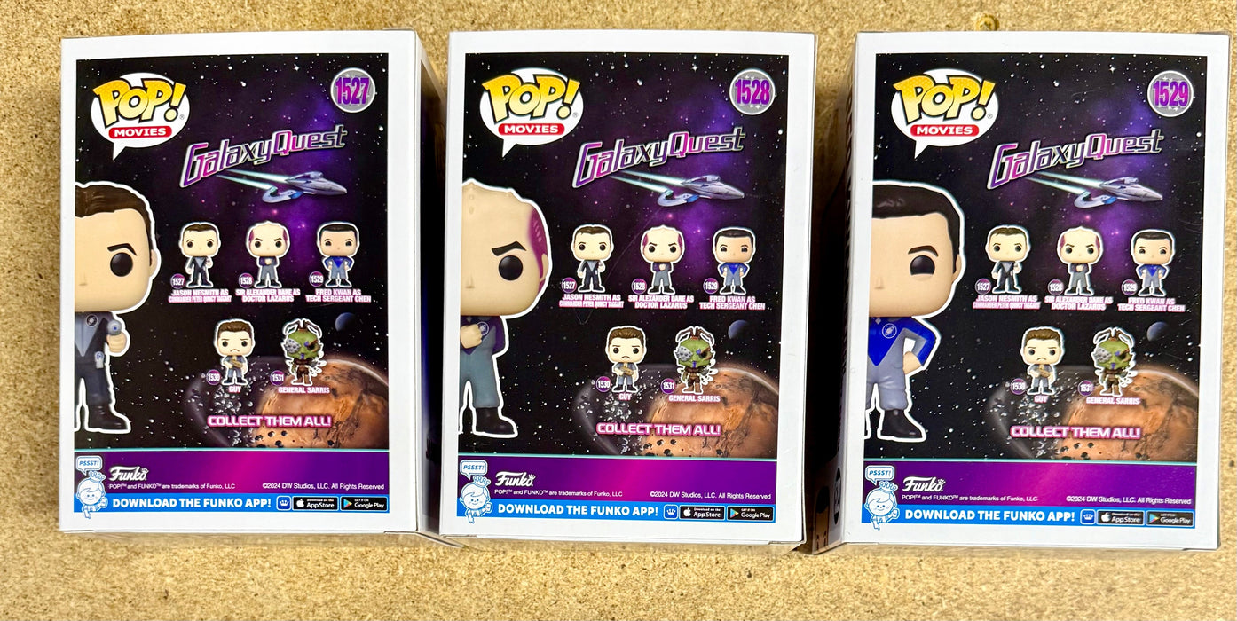 Funko Pop! Movies Jason Nesmith As Commander Peter Quincy Taggart, Sir Alexander As Doctor Lazarus & Fred Kwan as Tech Sergeant Chen Galaxy Quest Set Of 3 - for just $35! 