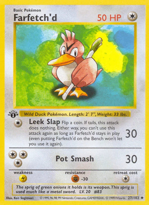 Farfetch'd (27/102) (Shadowless) [Base Set 1st Edition] - for just $10.65! 