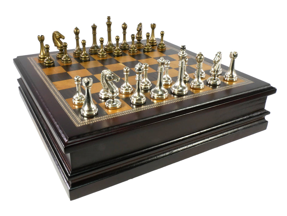 Chess Set - Metal Staunton Chessmen in Wood Chest - for just $129! 