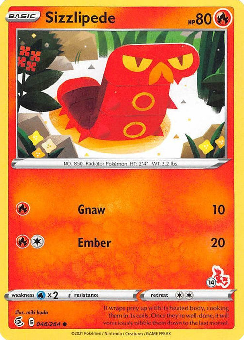 Sizzlipede (046/264) (Cinderace Stamp #14) [Battle Academy 2022] - for just $0.10! 