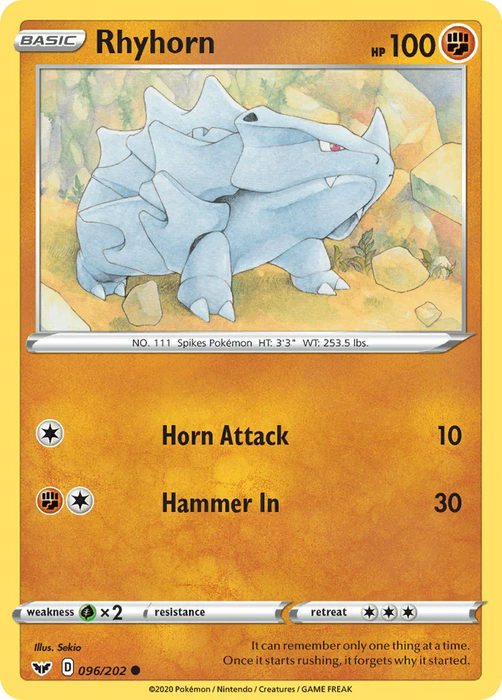 Rhyhorn (096/202) [Sword & Shield: Base Set] - for just $0.10! 