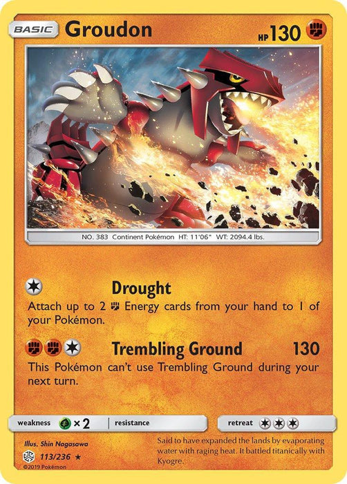 Groudon (113/236) (Cracked Ice Holo) (Theme Deck Exclusive) [Sun & Moon: Cosmic Eclipse] - for just $3.20! 