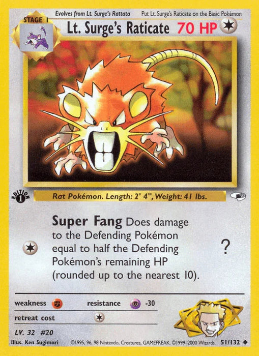 Lt. Surge's Raticate (51/132) [Gym Heroes 1st Edition] - for just $0.80! 