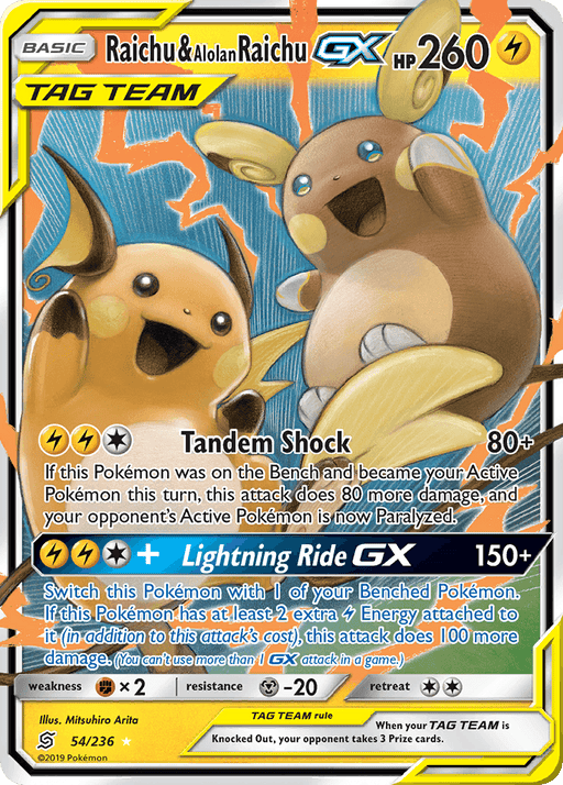 Raichu & Alolan Raichu GX (54/236) [Sun & Moon: Unified Minds] - for just $11! 
