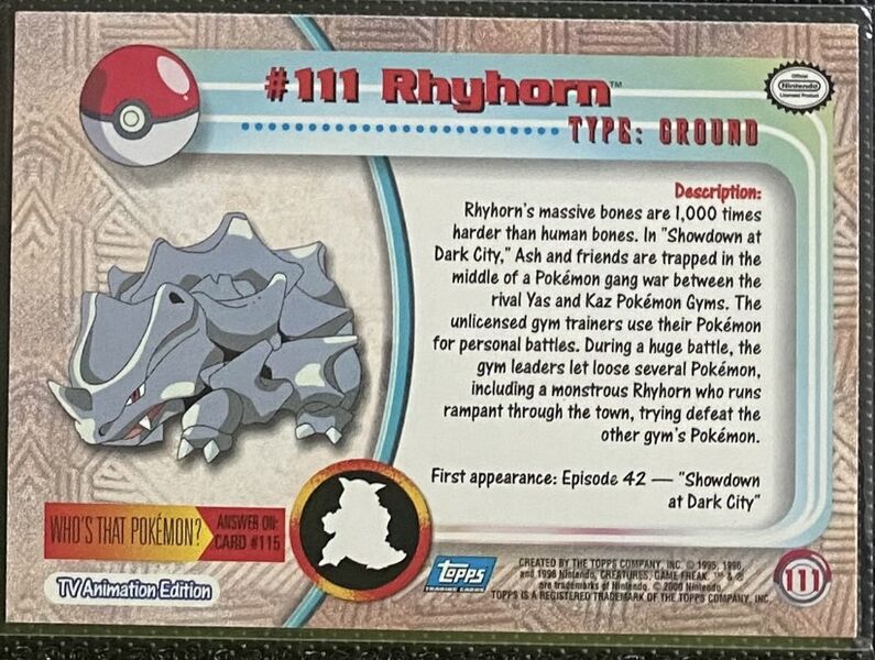 Rhyhorn (111) [Topps TV Animation Edition Series 2] - for just $1.50! 