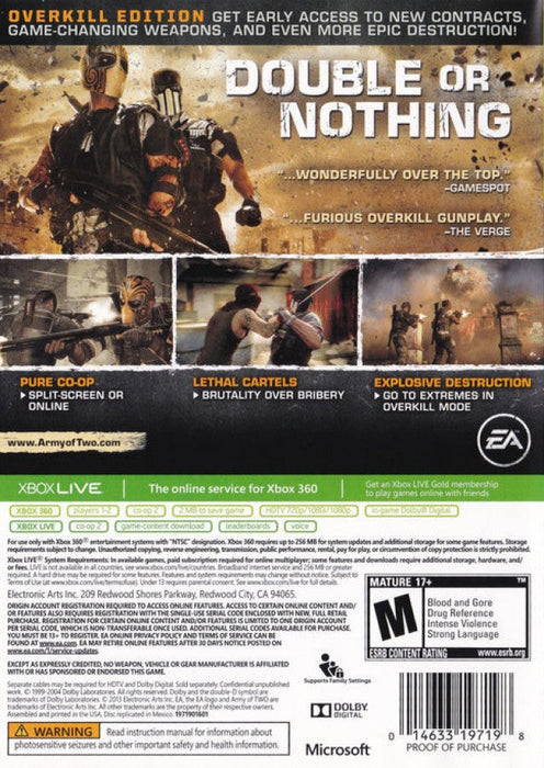 Army of Two: The Devils Cartel – Xbox 360 (X360) - for just $0! 