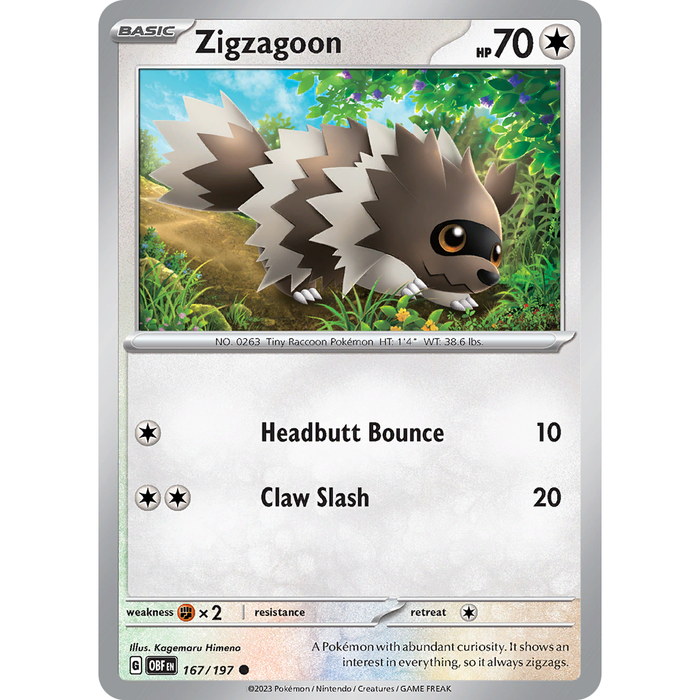 Zigzagoon (167/197) [Scarlet & Violet: Obsidian Flames] - Just $0.05! Shop now at Retro Gaming of Denver