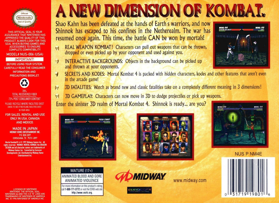Mortal Kombat 4 – Nintendo 64 (N64) - for just $28.99! 