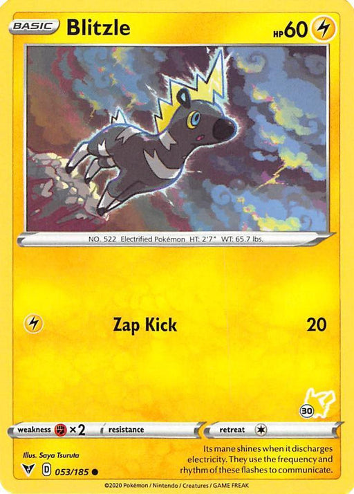 Blitzle (053/185) (Pikachu Stamp #30) [Battle Academy 2022] - for just $0.10! 