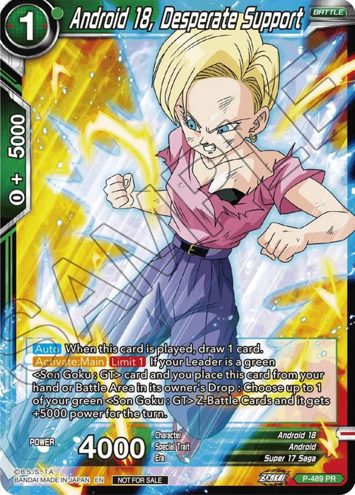 Android 18, Desperate Support (Zenkai Series Tournament Pack Vol.3) (P-489) [Tournament Promotion Cards] - for just $0.15! 
