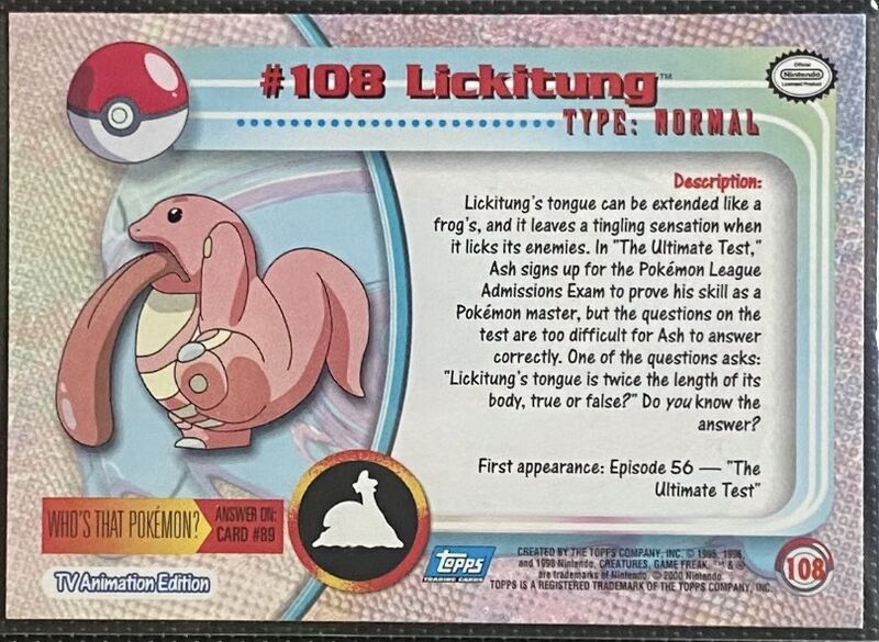 Lickitung Foil (108) [Topps TV Animation Edition Series 2 (Blue Logo)] - for just $3! 