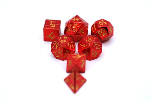 Red Chrome with Gold Solid Metal Barbarian Dice Set - for just $39.99! 