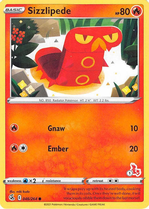Sizzlipede (046/264) (Cinderace Stamp #1) [Battle Academy 2022] - for just $0.10! 