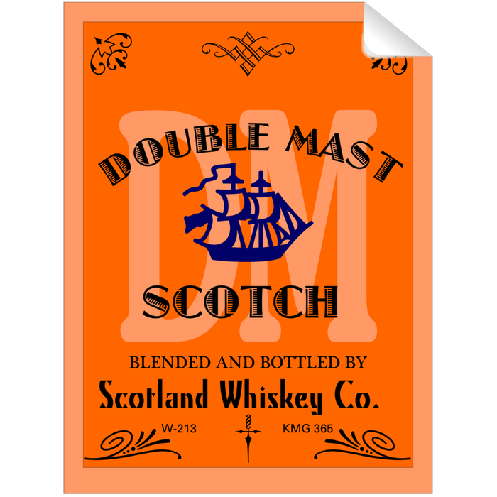 Double Mast Scotch Whiskey Bottle Single Self Adhesive Label - License and Royalty Free for Film Use - for just $3! 