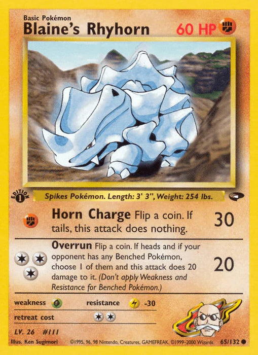 Blaine's Rhyhorn (65/132) [Gym Challenge 1st Edition] - for just $0.45! 