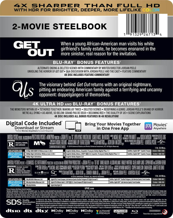 Get Out / Us Double Feature - Limited Edition Steelbook [4K Ultra HD + Blu-ray + Digital] - for just $42.99! 