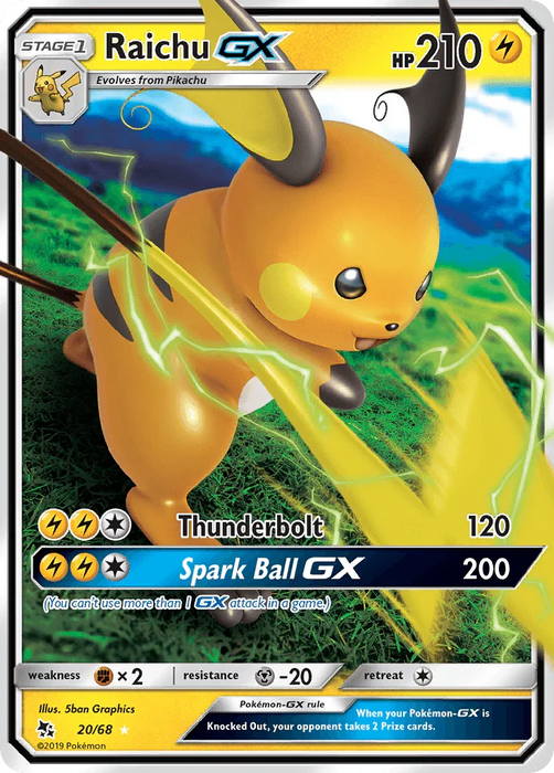 Raichu GX (20/68) [Sun & Moon: Hidden Fates] - for just $1! 