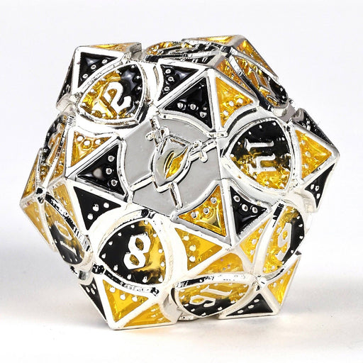 Solid Metal Fighter Class RPG Dice Set - Silver/Yellow/Black - for just $39.99! 