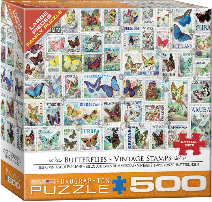 Puzzle: Variety 500 Pieces - Butterflies Vintage Stamps - for just $16.99! 