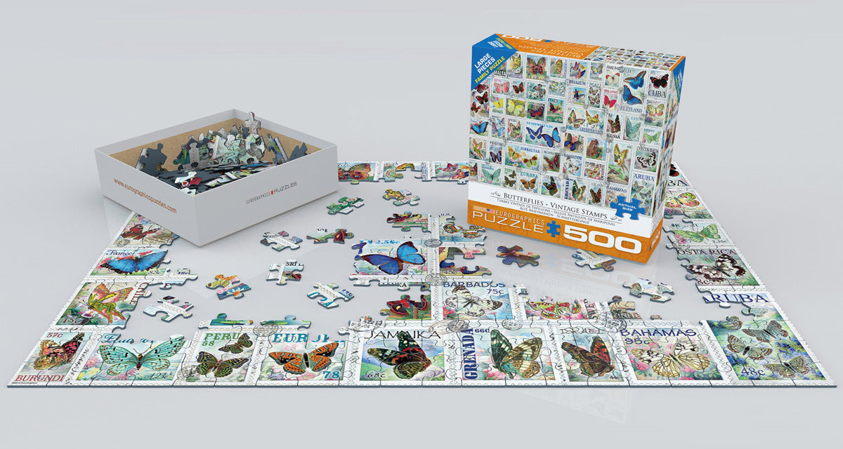 Puzzle: Variety 500 Pieces - Butterflies Vintage Stamps - for just $16.99! 