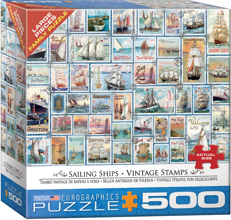 Puzzle: Variety 500 Pieces - Sailing Ships Vintage Stamps - for just $16.99! 