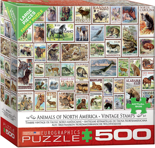 Puzzle: Variety 500 Pieces - Animals of North America - Vintage Stamps - for just $16.99! 