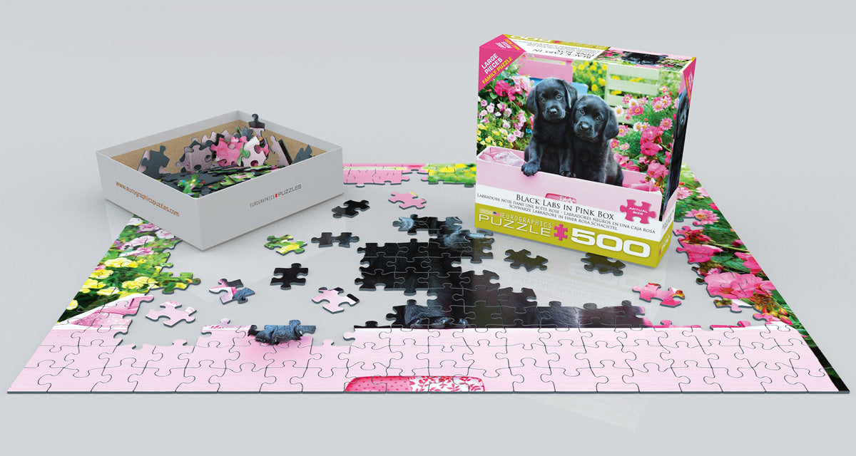 Puzzle: Variety 500 Pieces - Black Labs in Pink Box - for just $16.99! 