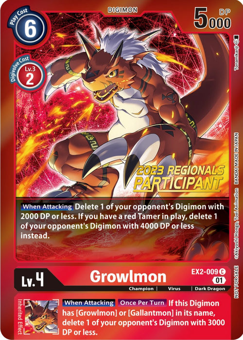 Growlmon [EX2-009] (2023 Regionals Participant) [Digital Hazard Promos] - Just $0.10! Shop now at Retro Gaming of Denver