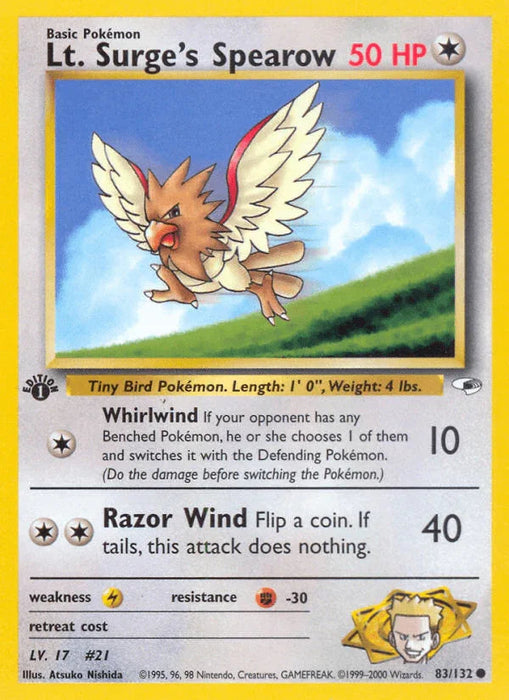 Lt. Surge's Spearow (83/132) [Gym Heroes 1st Edition] - for just $0.40! 