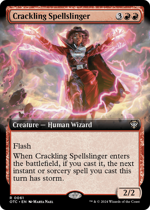 Crackling Spellslinger (OTC-061) - Outlaws of Thunder Junction Commander: (Extended Art) - for just $0.22! 