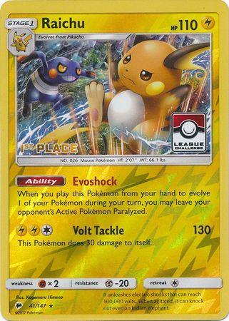 Raichu (41/147) (League Promo 1st Place) [Sun & Moon: Burning Shadows] - for just $16.45! 