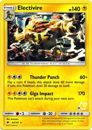 Electivire (43/147) (Pikachu Stamp #32) [Battle Academy 2020] - for just $0.10! 