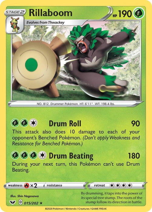 Rillaboom (015/202) (Cracked Ice Holo) (Theme Deck Exclusive) [Sword & Shield: Base Set] - for just $0.35! 