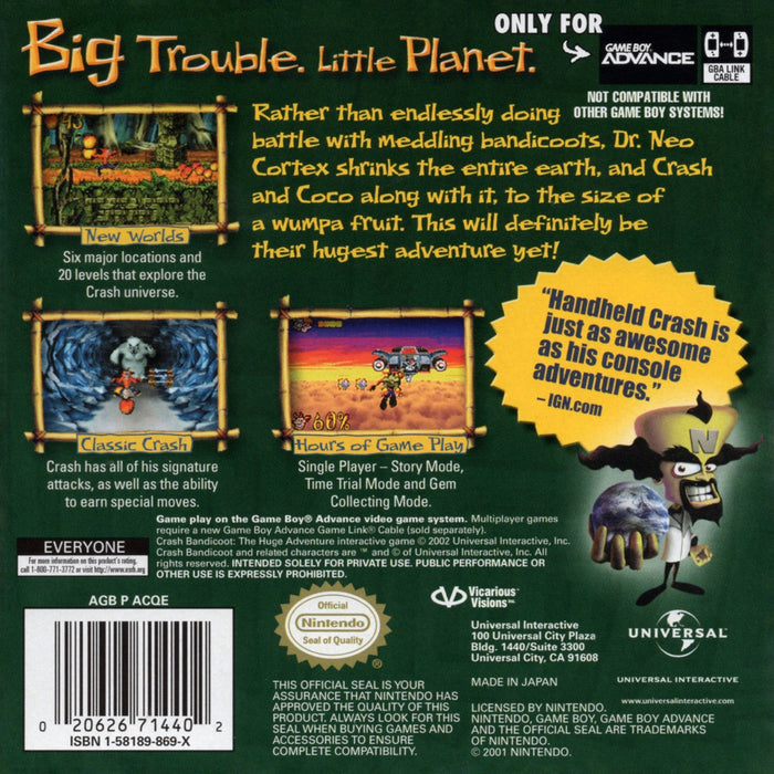 Crash Bandicoot: The Huge Adventure – Game Boy Advance (GBA) - for just $0! 