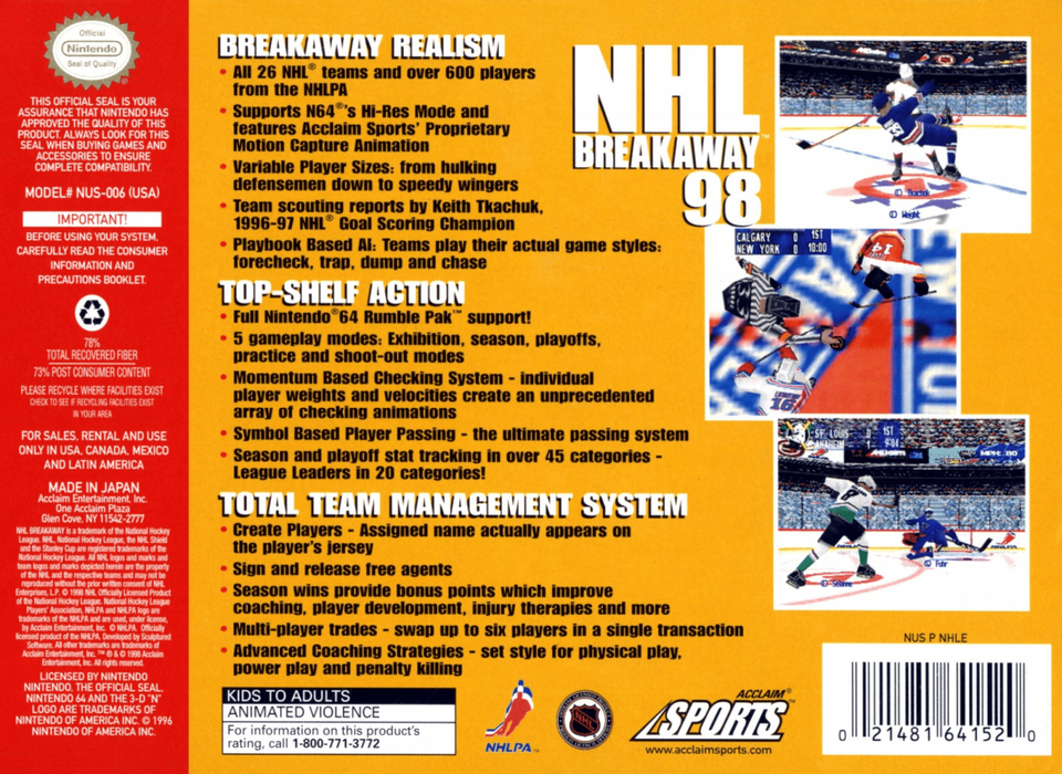 NHL Breakaway '98 – Nintendo 64 (N64) - for just $1.99! 