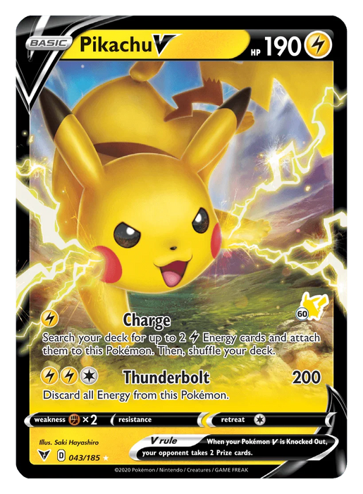Pikachu V (043/185) (Pikachu Stamp #60) [Battle Academy 2022] - for just $1.35! 