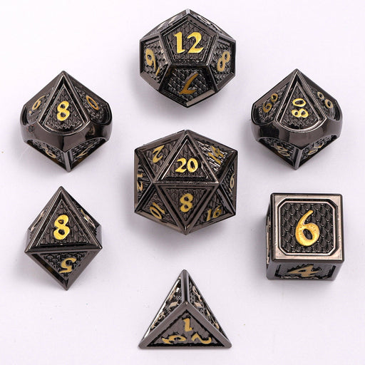 Solid Metal Behemoth Dice set - Gunmetal with Gold - for just $39.99! 