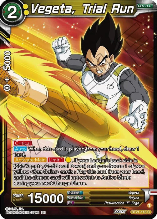 Vegeta, Trial Run (BT21-113) [Wild Resurgence] - for just $0.10! 