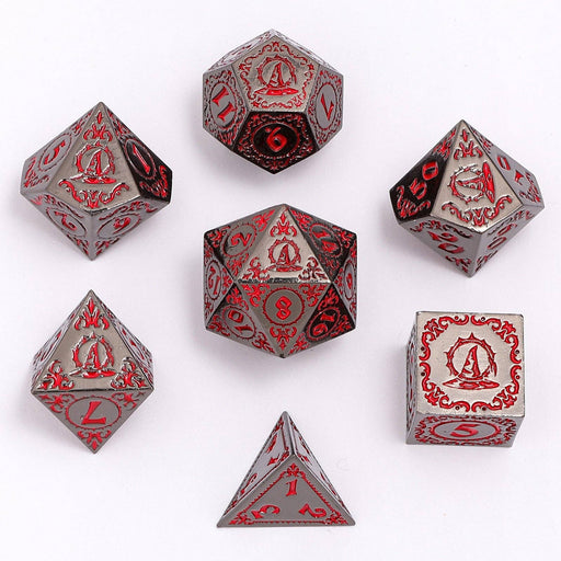 Wizard Solid Metal Polyhedral Dice Set - Gunmetal with Blood - for just $39.99! 