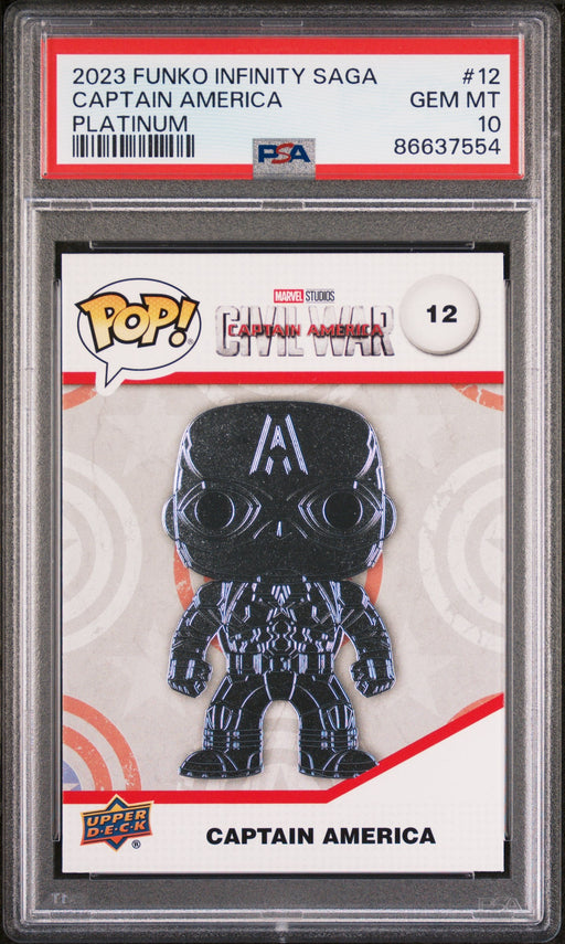 2023 UPPER DECK FUNKO POP MARVEL  CAPTAIN AMERICA PLATINUM #12  PSA 10 - for just $54! 