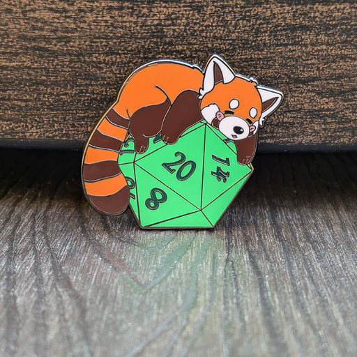 Red Panda Sleeping on D20 Hard Enamel Pin - 1.5" - for just $9.50! 