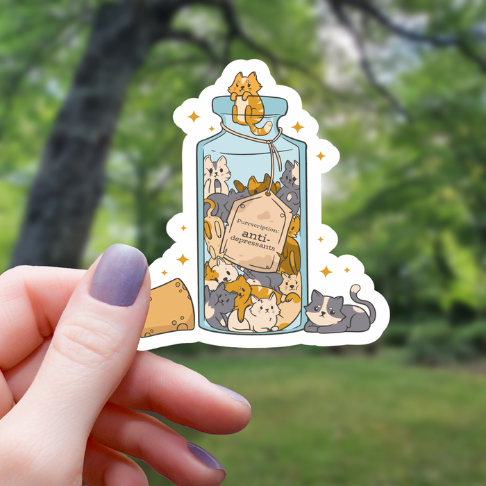 Cat Anti-Depressants Semi-Realistic Sticker - 3" - for just $3.50! 