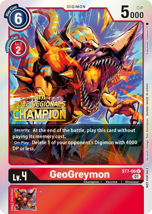 GeoGreymon [ST7-06] (2022 Championship Offline Regional) (Online Champion) [Starter Deck: Gallantmon Promos] - Just $87.50! Shop now at Retro Gaming of Denver