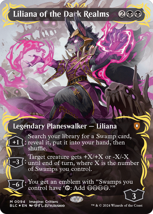 Liliana of the Dark Realms (Borderless) (Raised Foil) [Bloomburrow Commander] - Just $155.25! Shop now at Retro Gaming of Denver