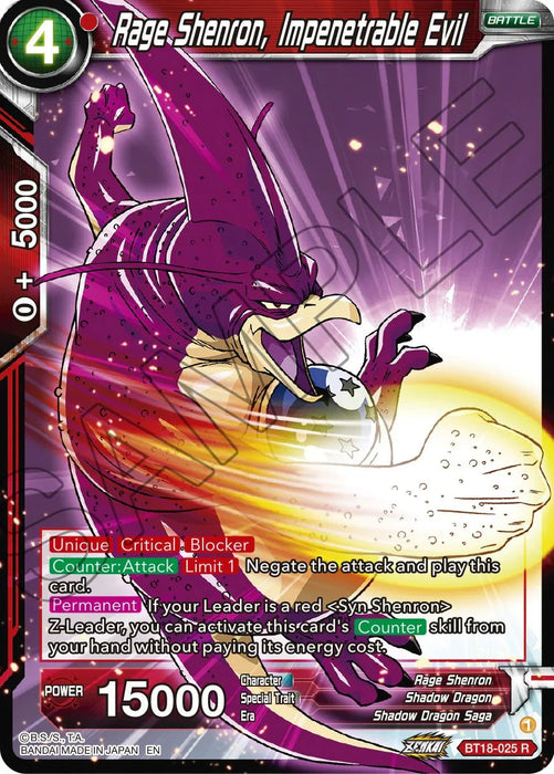 Rage Shenron, Impenetrable Evil (BT18-025) [Dawn of the Z-Legends] - for just $0.10! 