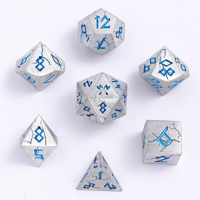 Barbarian Solid Metal Polyhedral Dice Set - Matte Silver Blue - for just $39.99! 
