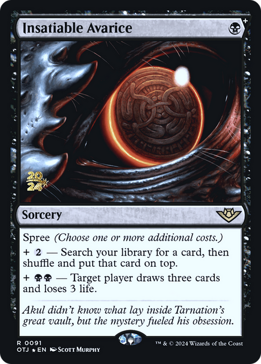 Insatiable Avarice (PRE-091) - Outlaws of Thunder Junction Promos Foil - for just $3.34! 