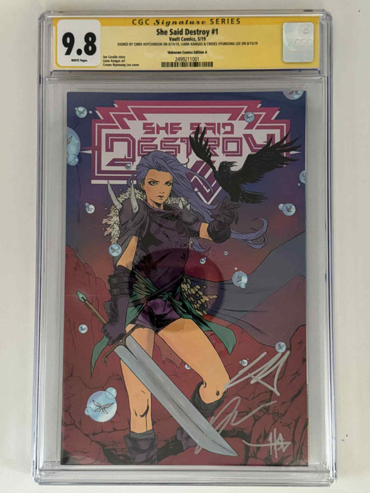 [Triple Signed by Chris Hutchinson | Liana Kangas | Creees Hyunsung Lee] She Said Destroy #1 CGC 9.8 Yellow Label Creees Exclusive Var - for just $100! 